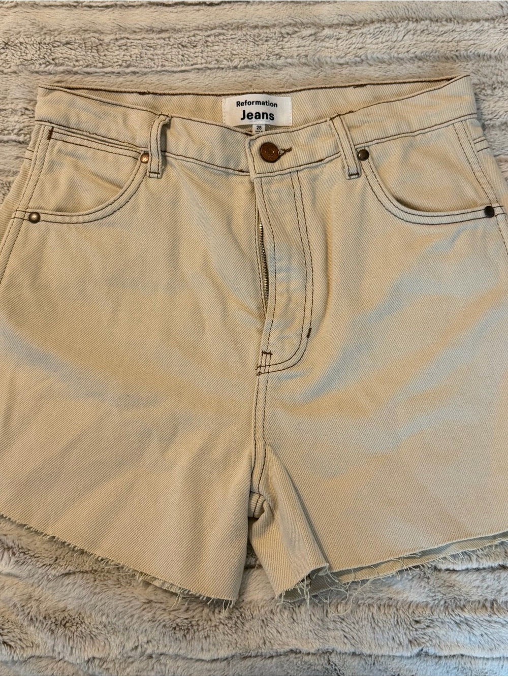 Reformation Cream/Tan High-Rise Denim Cutoff Shorts